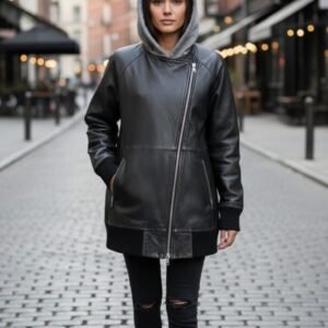 Women’s Black Hooded Leather Jacket