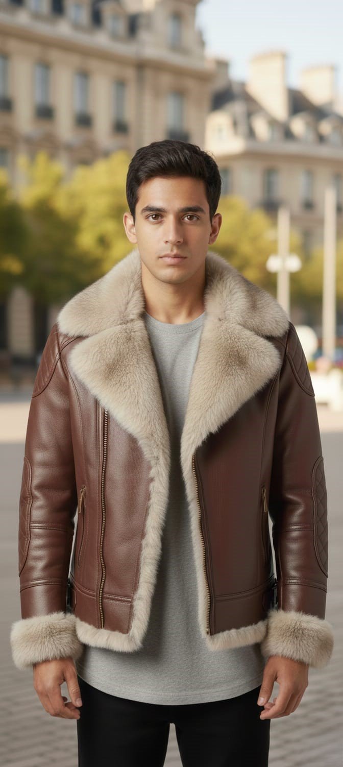 Men’s Brown Shearling Leather Aviator Jacket