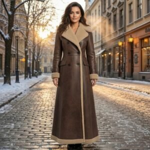 Women’s Brown Shearling Long Leather Coat